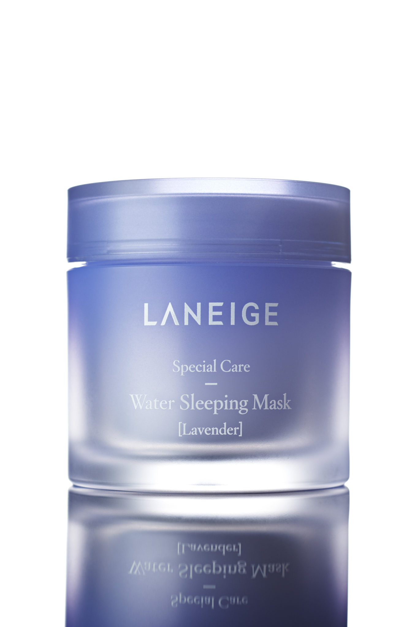 a blue jar of Laneige water sleeping mask shot in studio