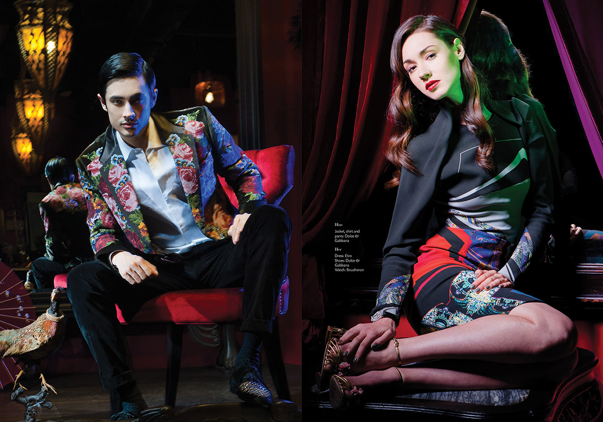 a magazine spread of two fashion photographs featuring Dolce and Gabbana products