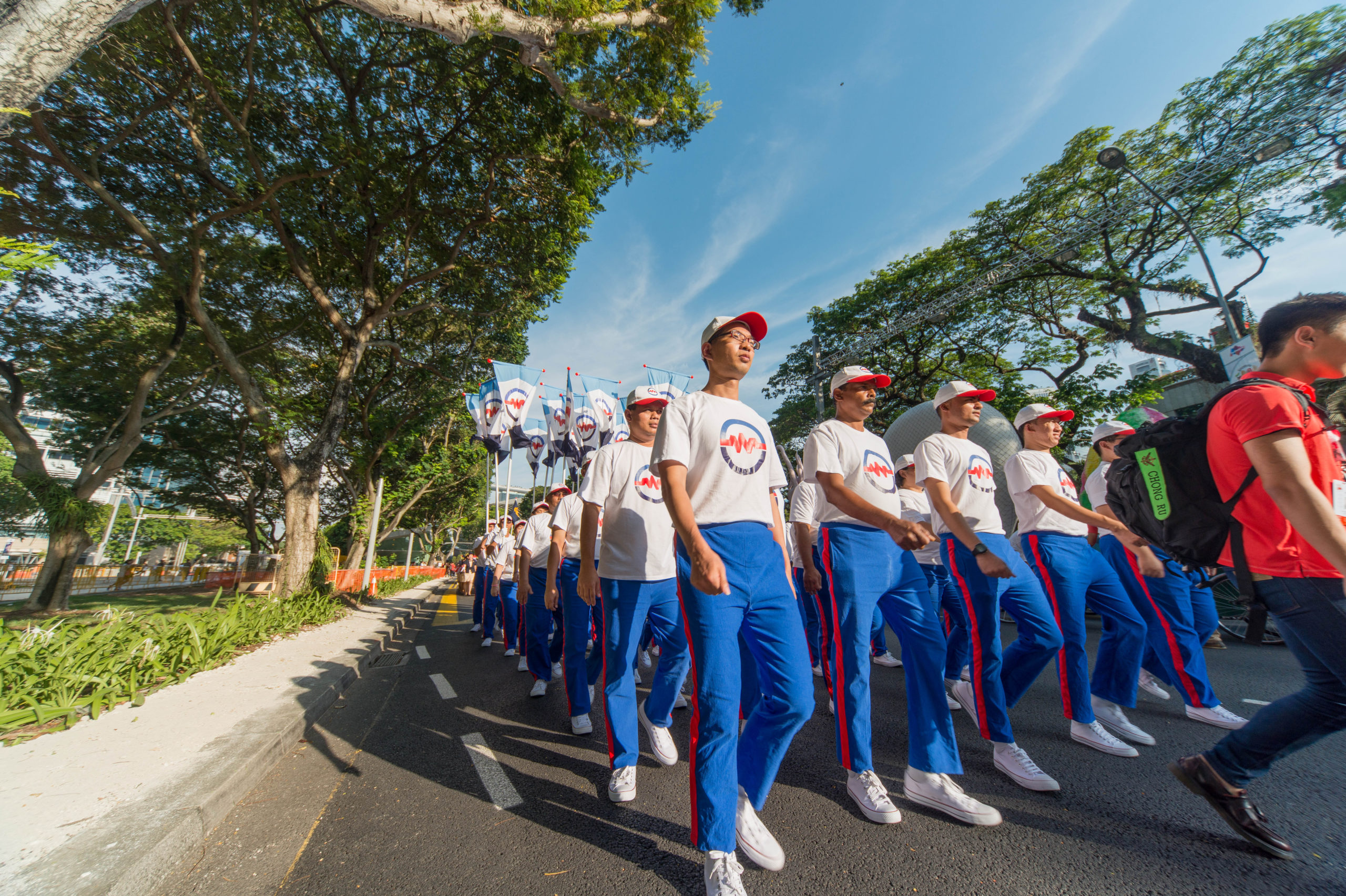 low angle shot of the PUB contingent for the media production coverage of national day parade Singapore